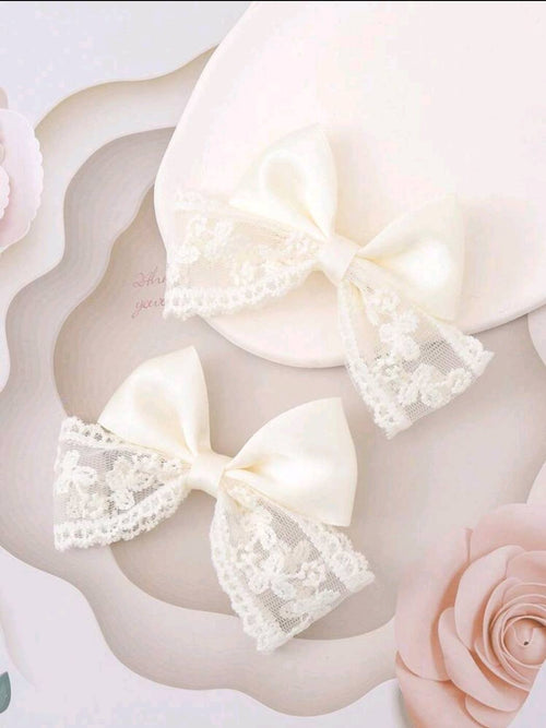 2pc Ivory Lace Bow Hair clip