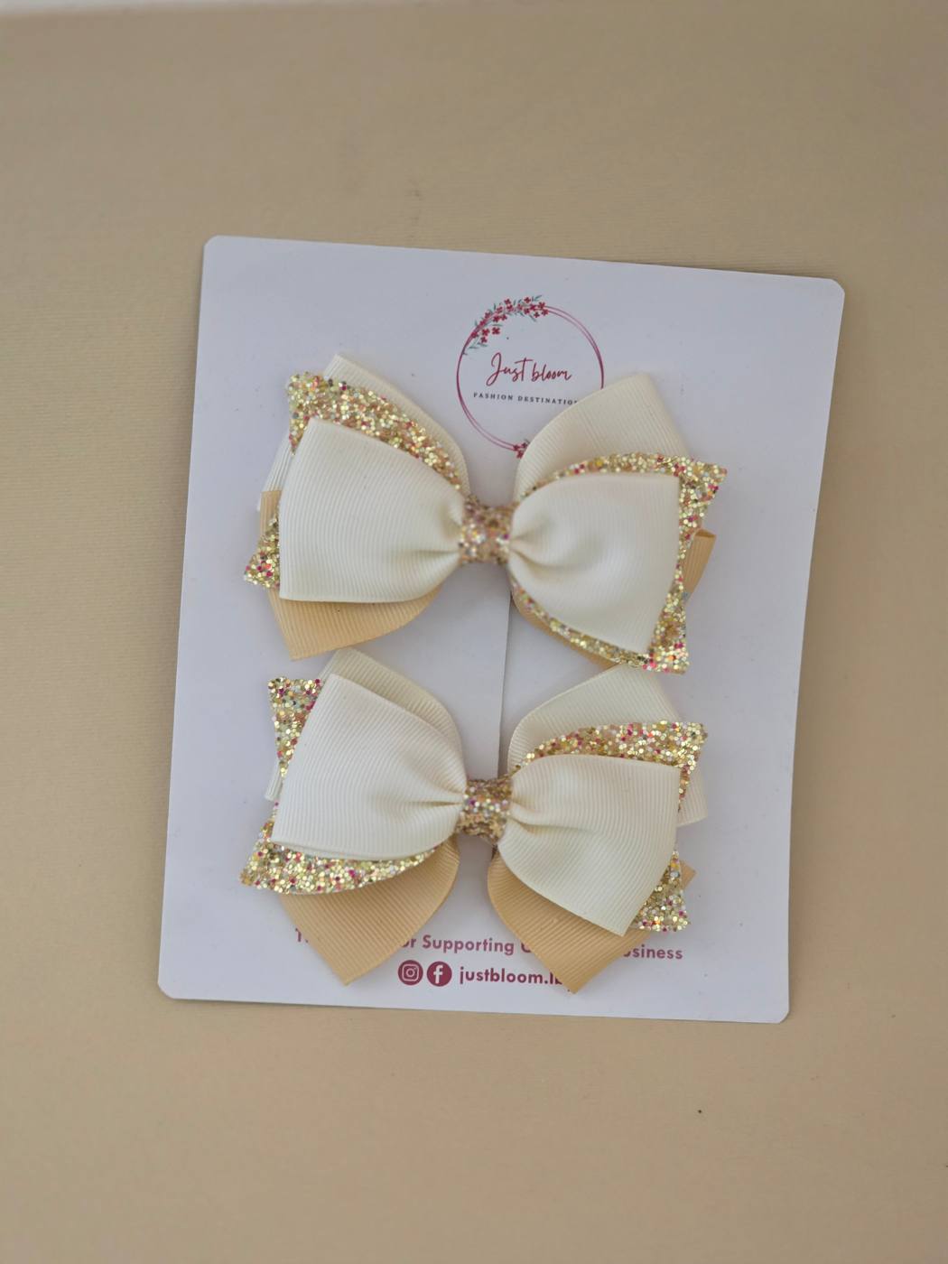 2pc Offwhite And Beige Bow Hair Clip