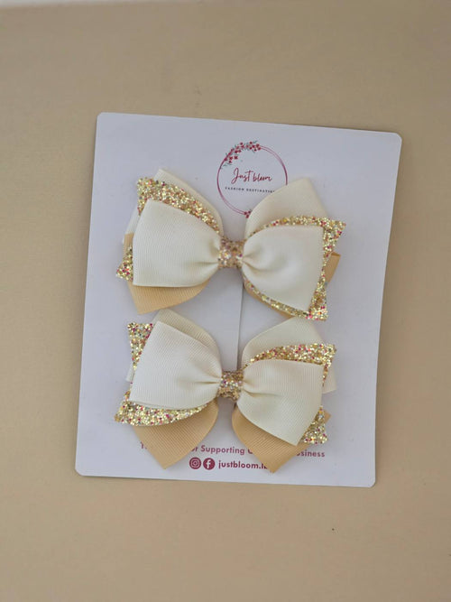 2pc Offwhite And Beige Bow Hair Clip