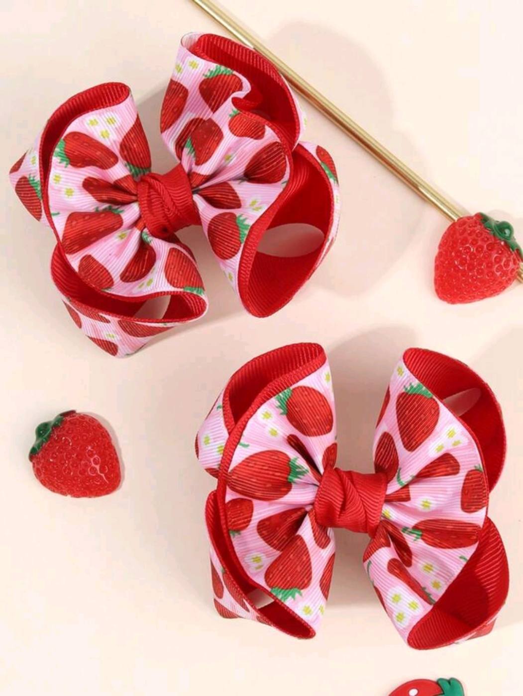 2pcs Big Bow Strawberry Hair clip