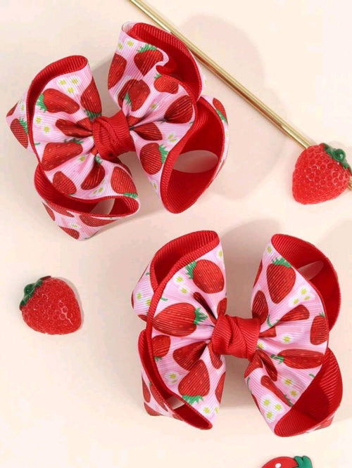 2pcs Big Bow Strawberry Hair clip