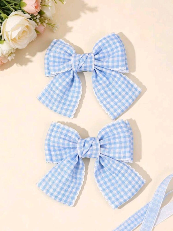 2pcs Squared Blue Bow Hair clip