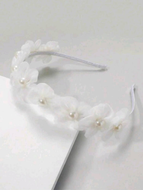 1pc White Floral Head Band with Pearls