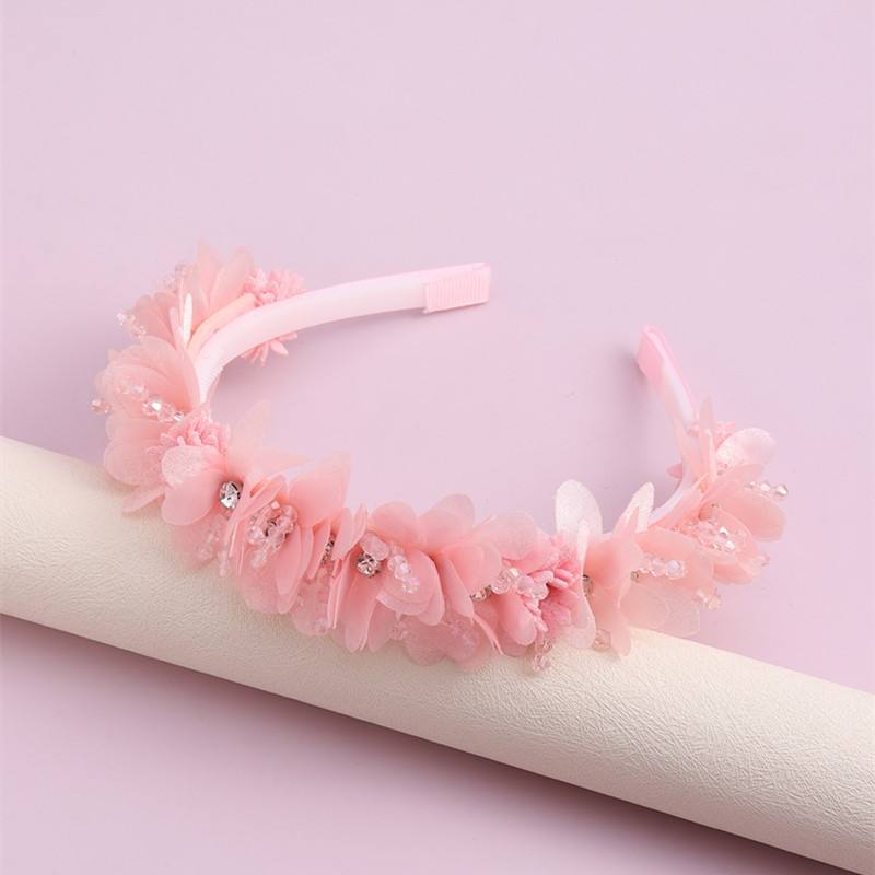 Pink Floral Head Band with Beads