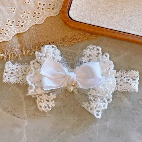 1pc White Embroidered Lace Bow with Pearl