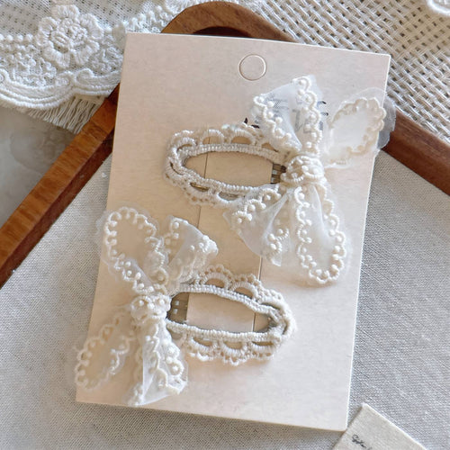 2pcs  Offwhite Lace Bow Snap Clip