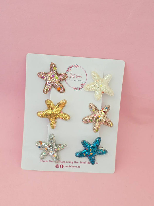 6pcs Glittery Star fish Hairclip