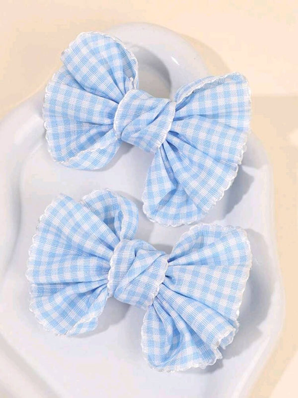2pcs Squared Patterned Bow Hair Clip