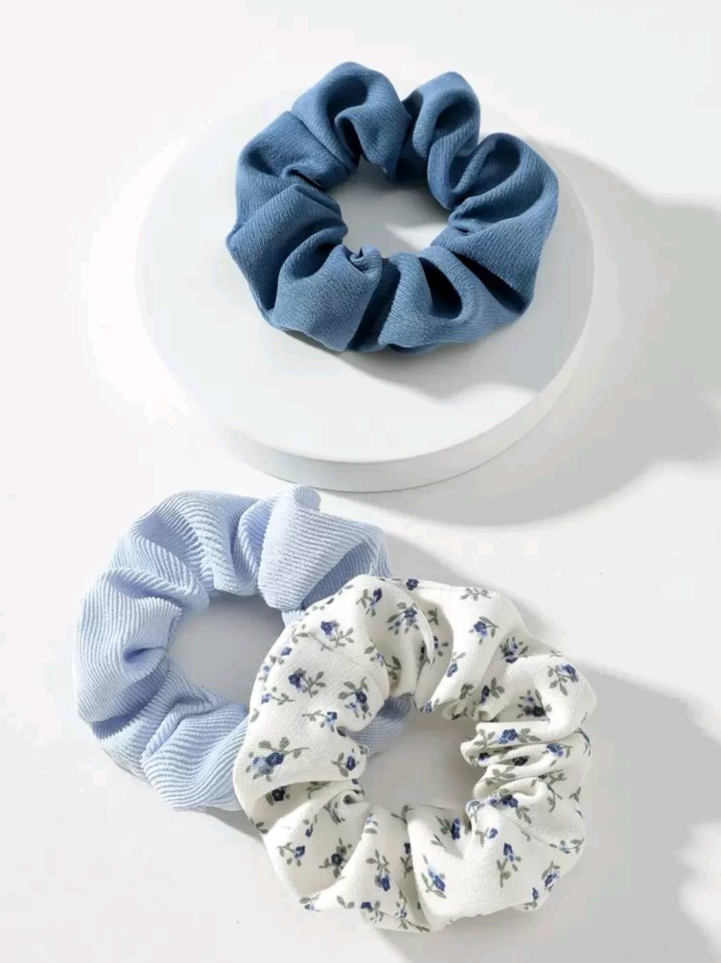 3pcs Blue Scrunchies with prints