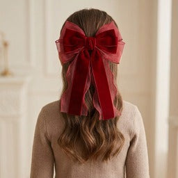1pc Long Streamer Velvet and Sheer Bow Hair Clip