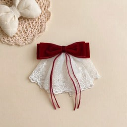 1pc Lace Watrerfall Velvet Large Bow Hair Clip