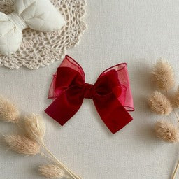 1pc Sheered Organza and Velvet Big Bow Hair Clip