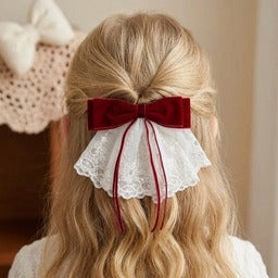 1pc Lace Watrerfall Velvet Large Bow Hair Clip