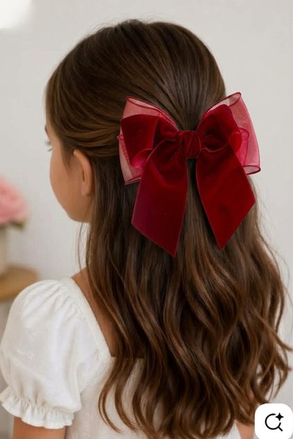 1pc Sheered Organza and Velvet Big Bow Hair Clip