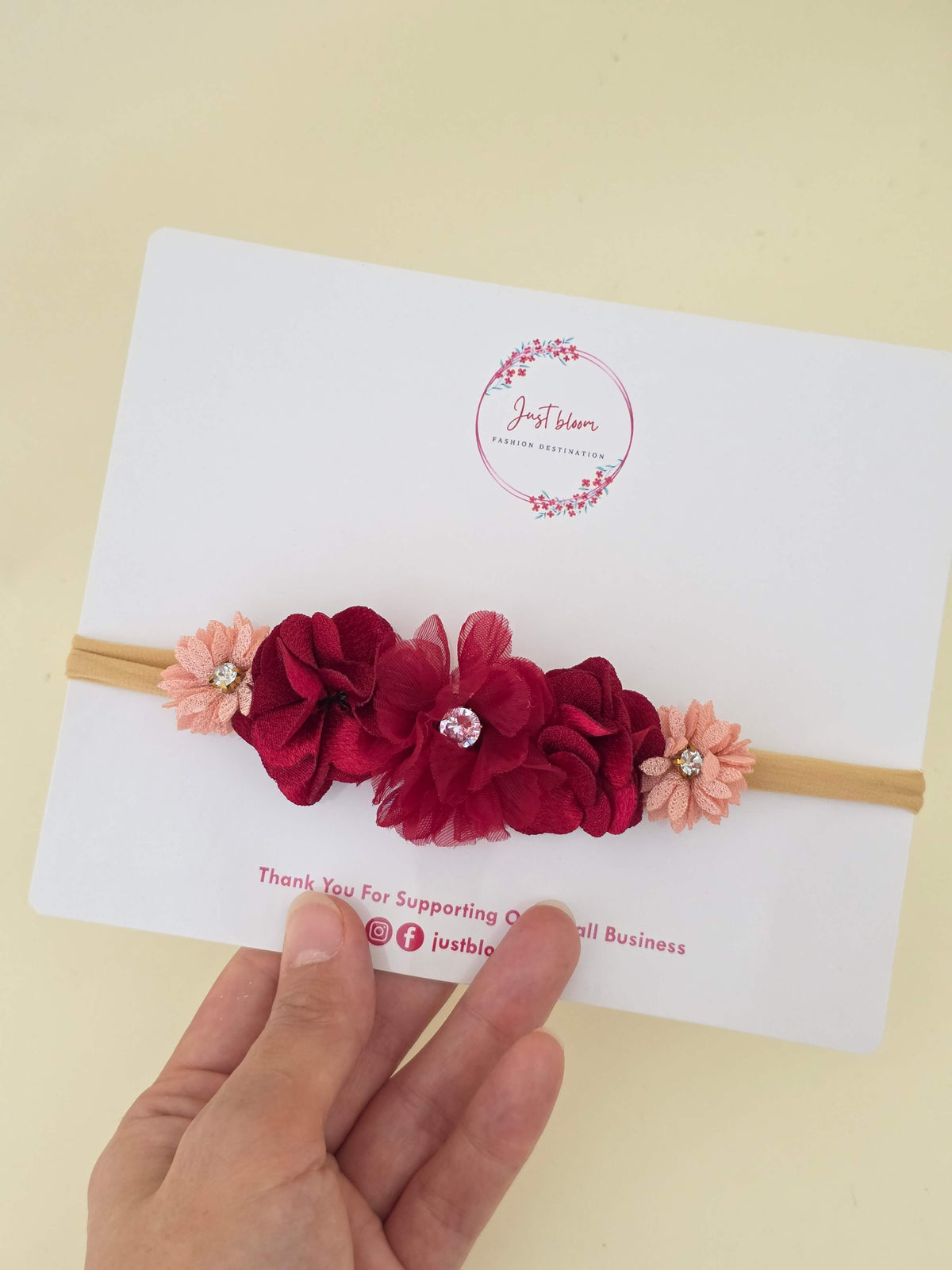 Deep Red Floral Baby Headband
