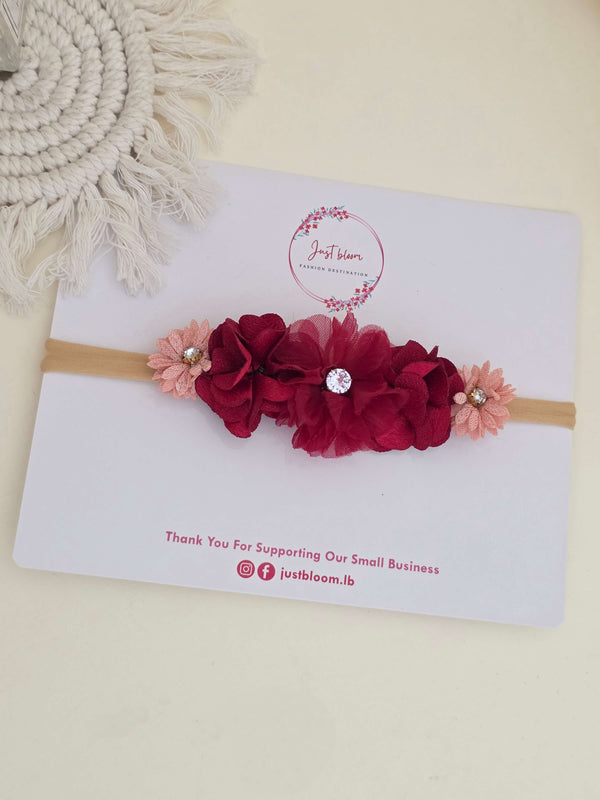 Deep Red Floral Baby Headband