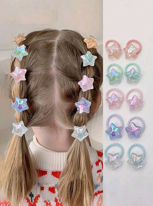 10 pcs Glittery Star Shaped Mini Hair Ties