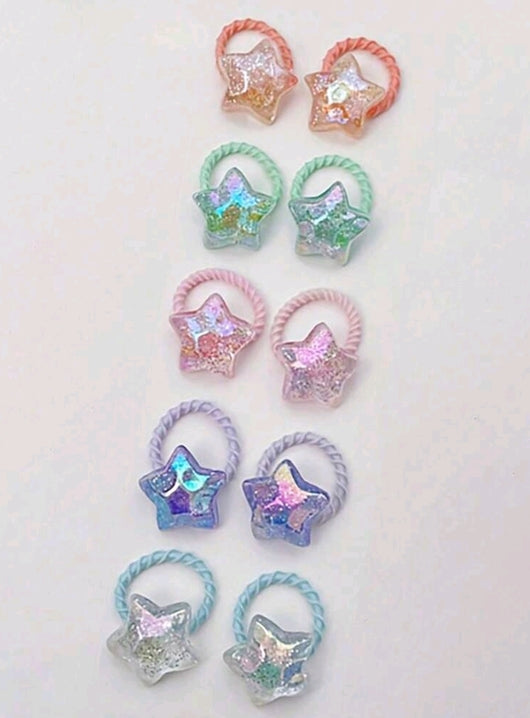 10 pcs Glittery Star Shaped Mini Hair Ties