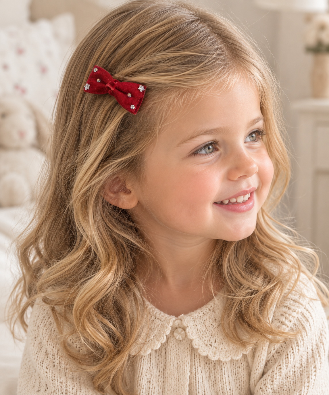 2pcs Ruby Sparkle Bows Hair Clips